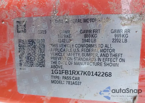 2019 Chevrolet Camaro 1Lt z USA, uszkodzony, nr VIN 1G1FB1RX7K0142268